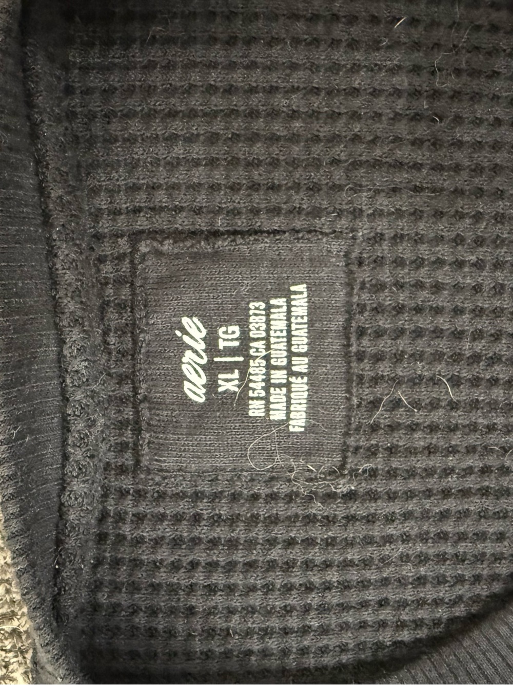 aerie Black Waffle-Knit Crew Sweatshirt - Picture 3 of 4